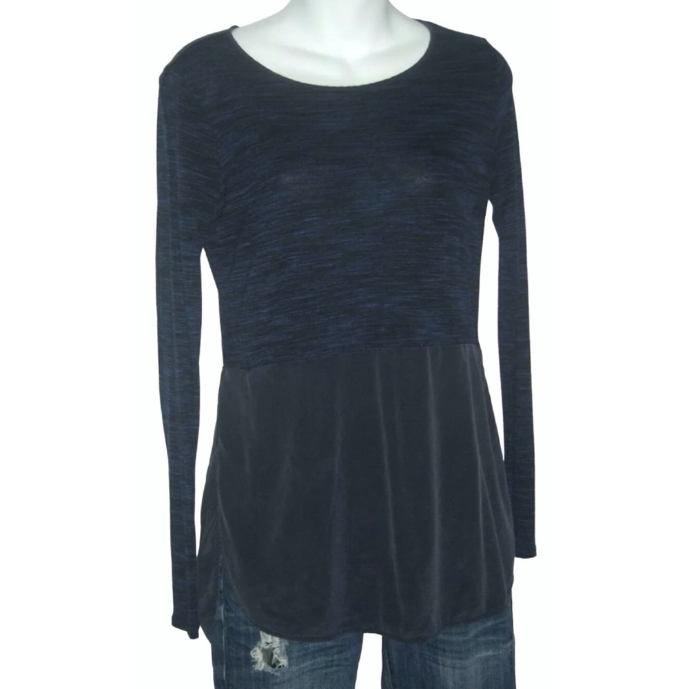 Vince Silk Blouse Navy Tunic Shirt Neiman Marcus Mixed Media Minimalist Preppy
